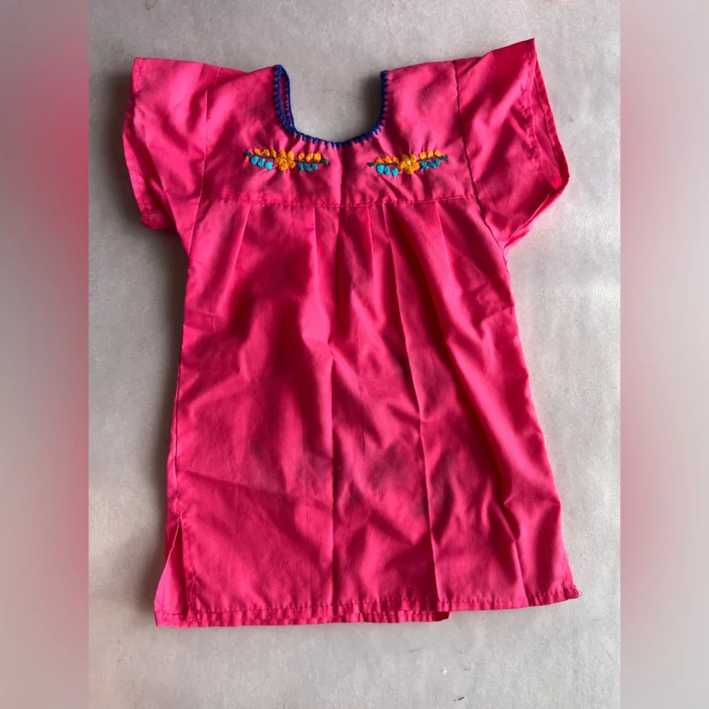 GIRLS PEASANT EMBROIDERED MEXICAN DRESS Sz 2 Flowers Pink